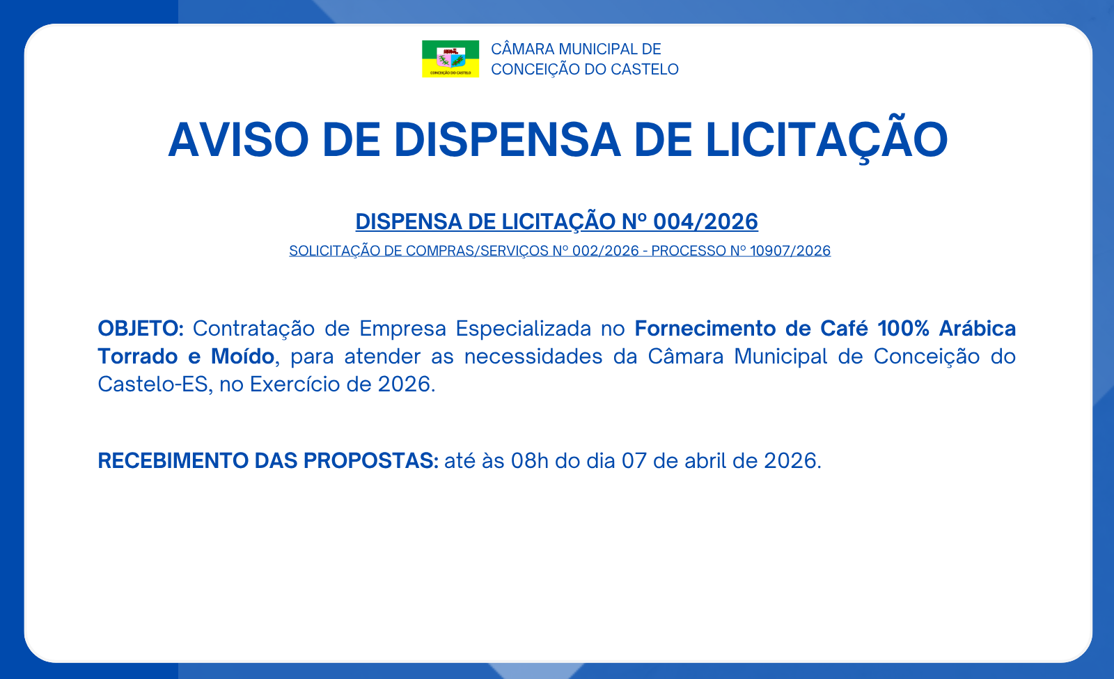 AVISO DE DISPENSA DE LICITAÇÃO Nº 004/2026
