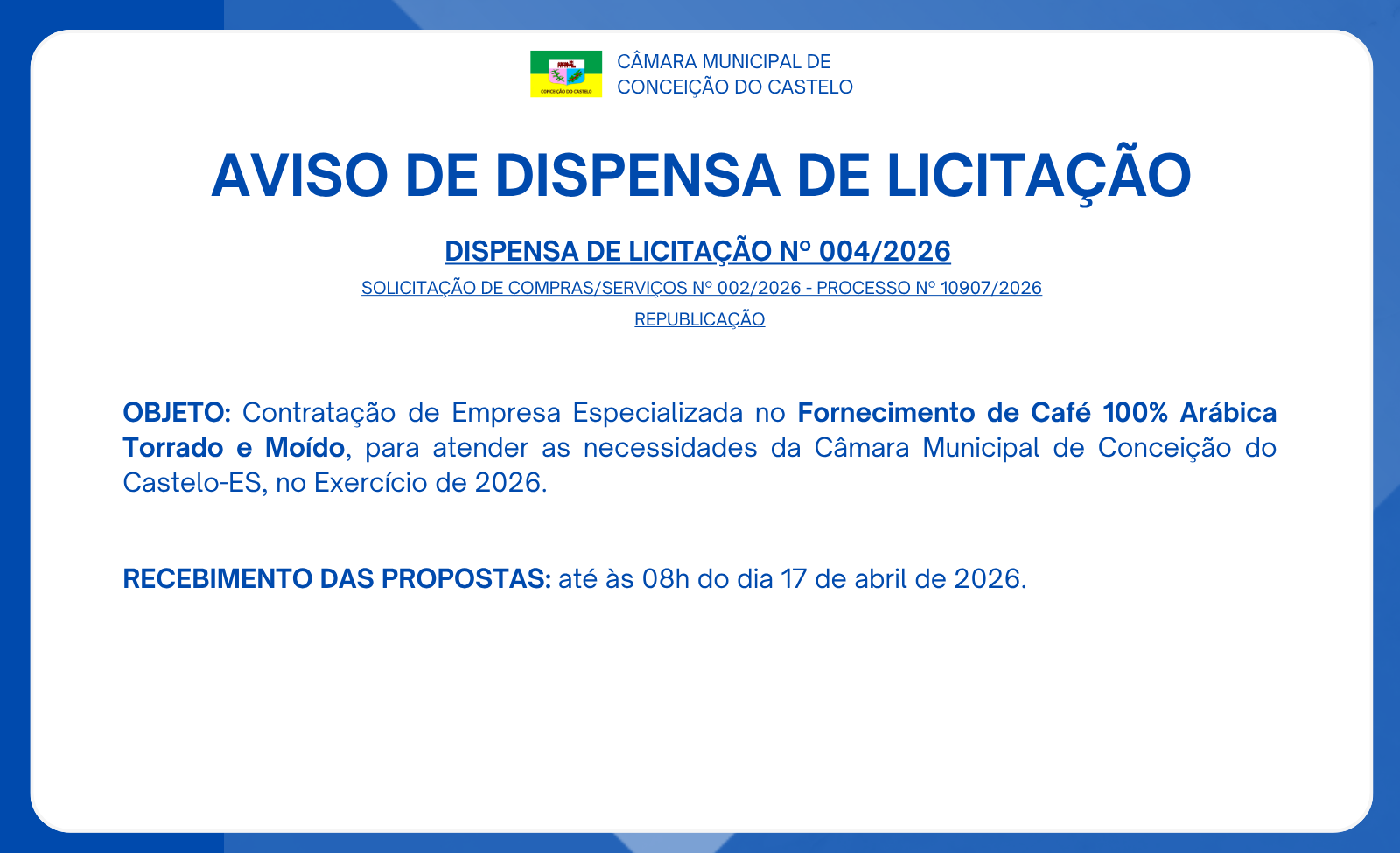 AVISO DE DISPENSA DE LICITAÇÃO Nº 004/2026