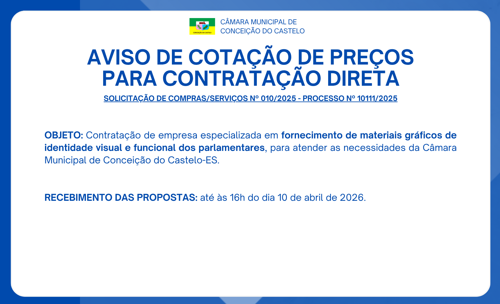 AVISO DE COTAÇÃO DE PREÇOS Nº 001/2026 - MATERIAIS GRÁFICOS DE IDENTIDADE VISUAL E FUNCIONAL
