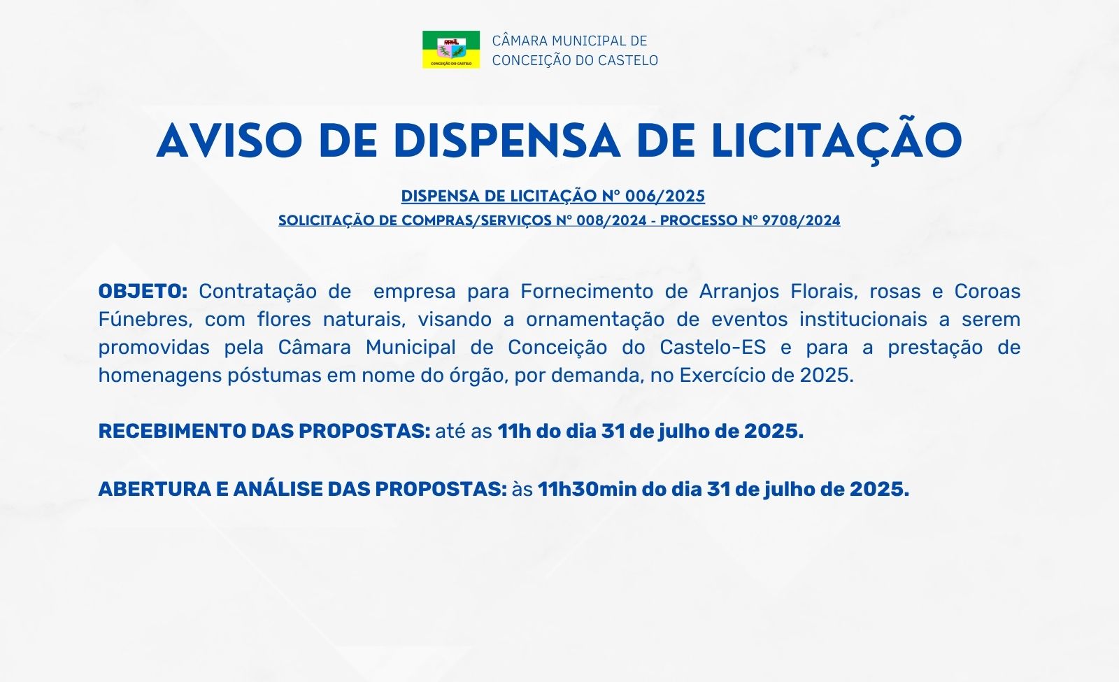 AVISO DE DISPENSA DE LICITAÇÃO Nº 006/2025
