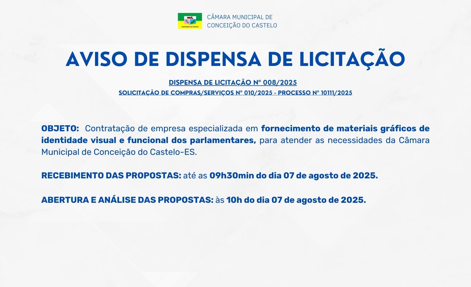 AVISO DE DISPENSA DE LICITAÇÃO Nº 008/2025